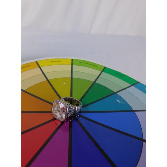 Statement Sterling Silver Ring Large Cushion Cut Clear Stone Womens Size 8 Jewel - Picture 10 of 11